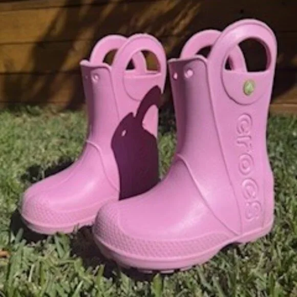 Crocs Kids Light Pink Rain Boots with Handles-Girls Size 12 - Picture 7 of 10